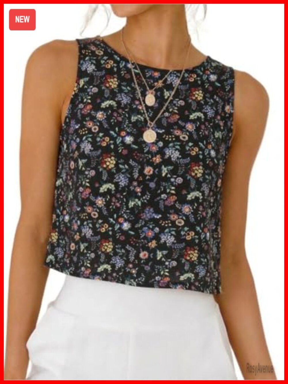 Women's Linen Crop Tank Top Sleeveless High Neck Floral Summer